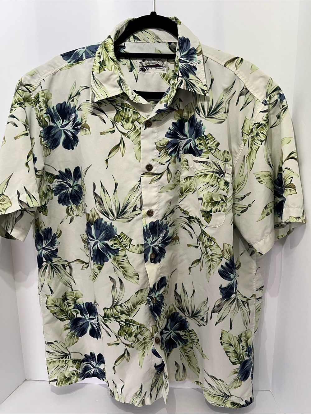 Milano Men's Short-Sleeve Button-Down Shirt - Cream with Green & Blue Floral